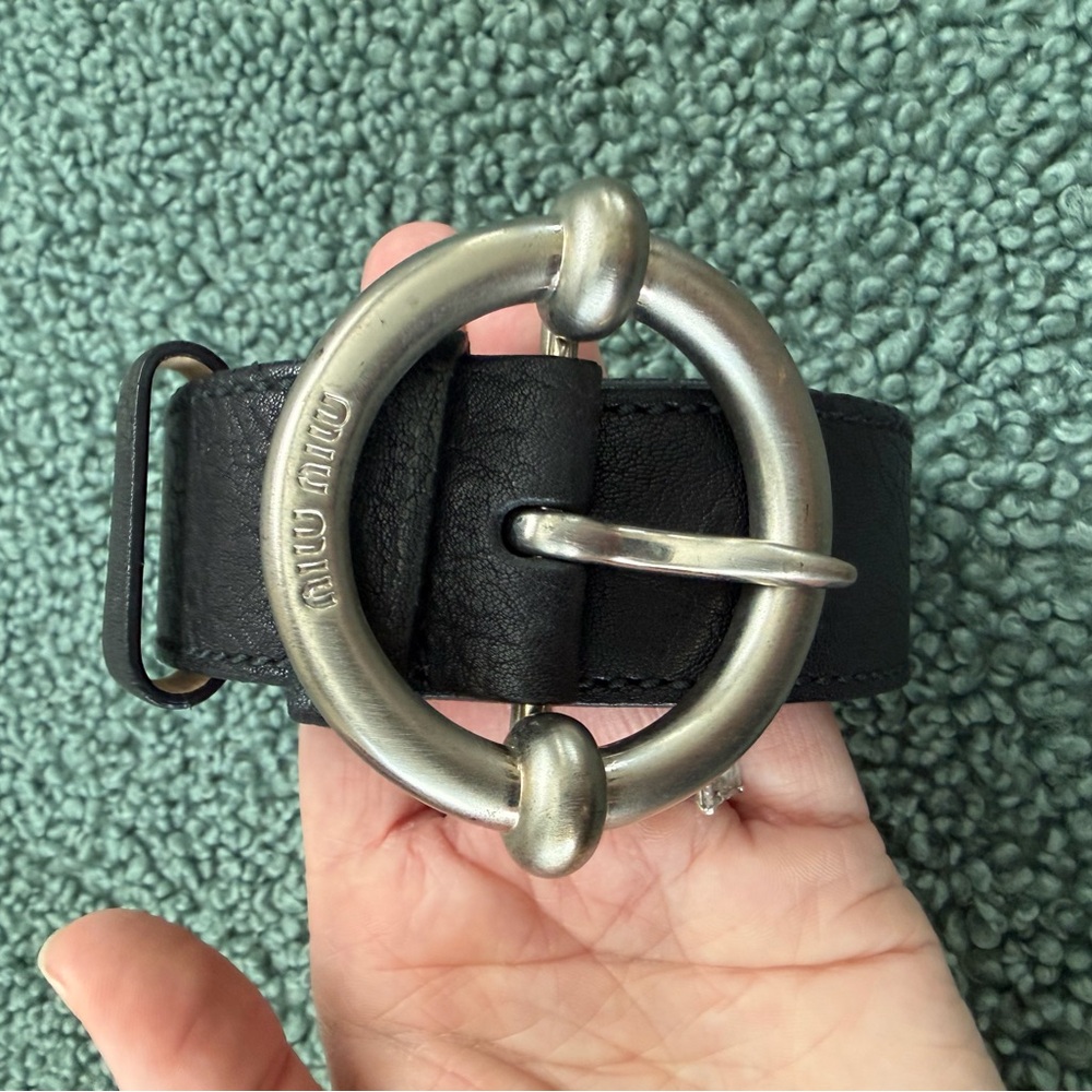 Miu Miu Black Leather Belt with Silver Buckle - Picture 3 of 13